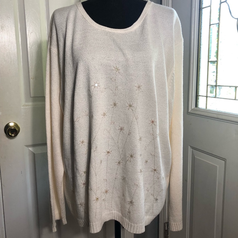Cream and Gold Star Accent Acrylic Sweater - Picture 1 of 8